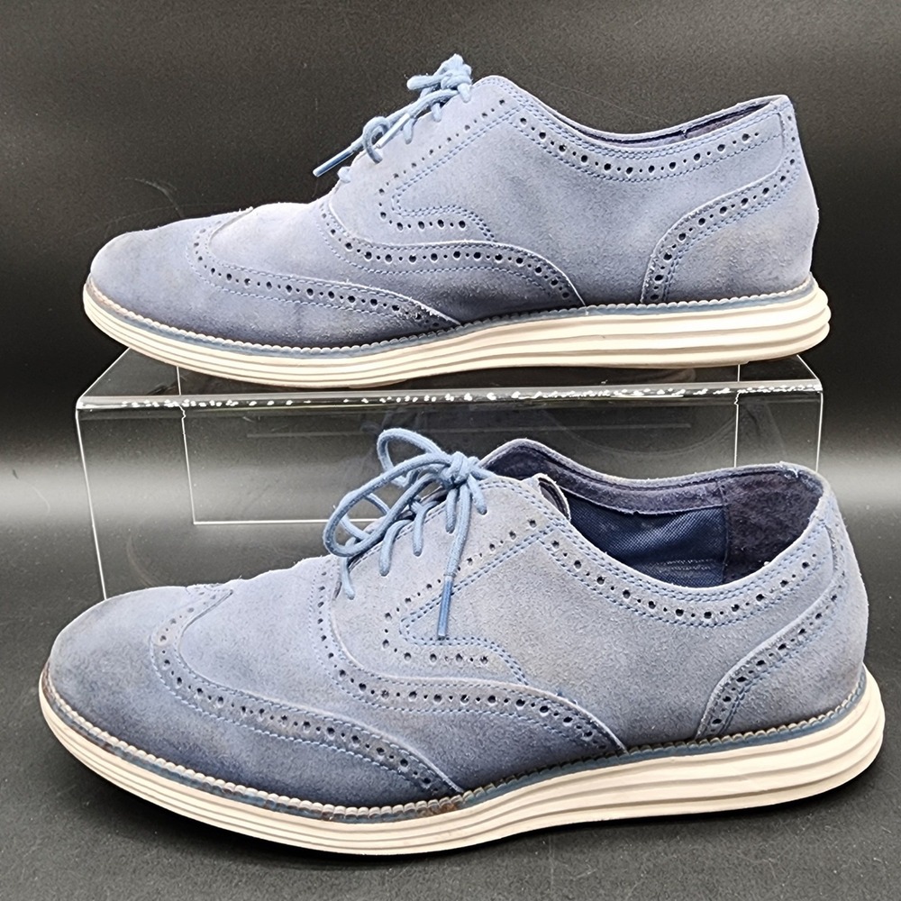 Cole Haan 11 W Blue Suede Wingtip Oxford Grand OS C24916 Business Casual Shoes